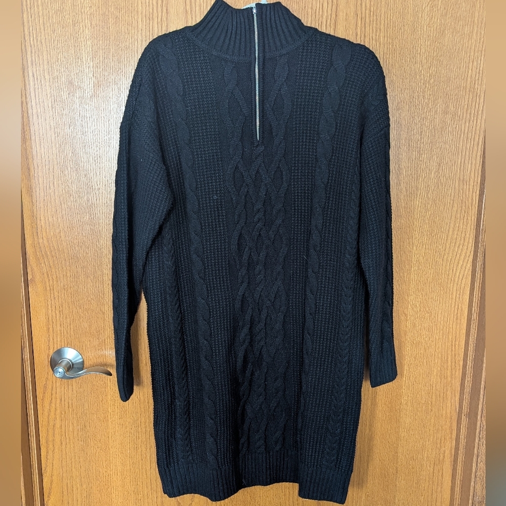 Black Cable Knit Turtleneck Sweaterdress